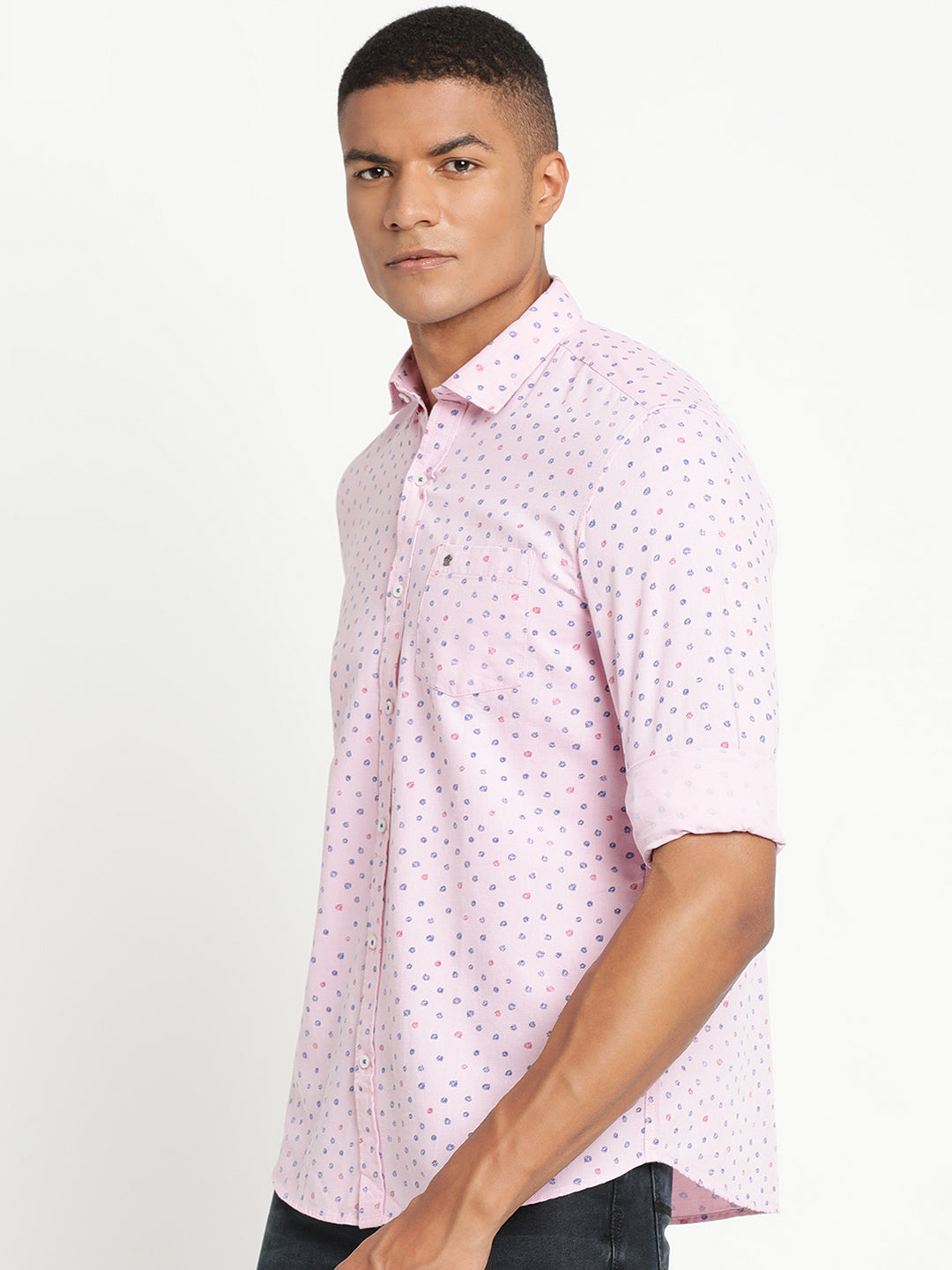 100% Cotton Pink Printed Slim Fit Full Sleeve Casual Shirt