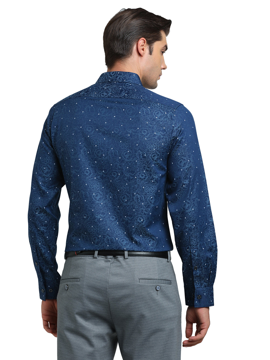 Poly Cotton Blue Jacquard Slim Fit Full Sleeve Ceremonial Shirt