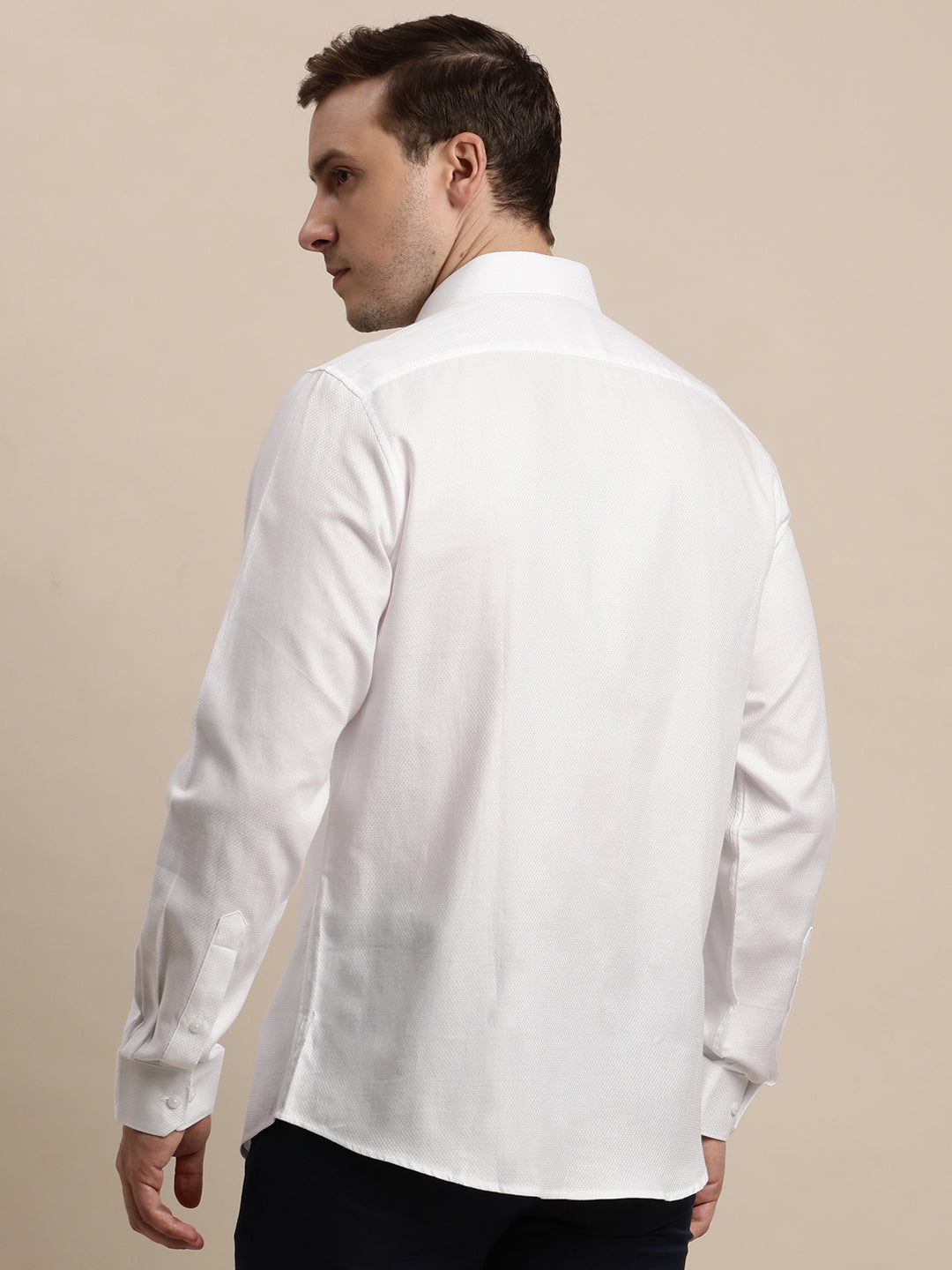 100% Cotton White Dobby Slim Fit Full Sleeve Formal Shirt