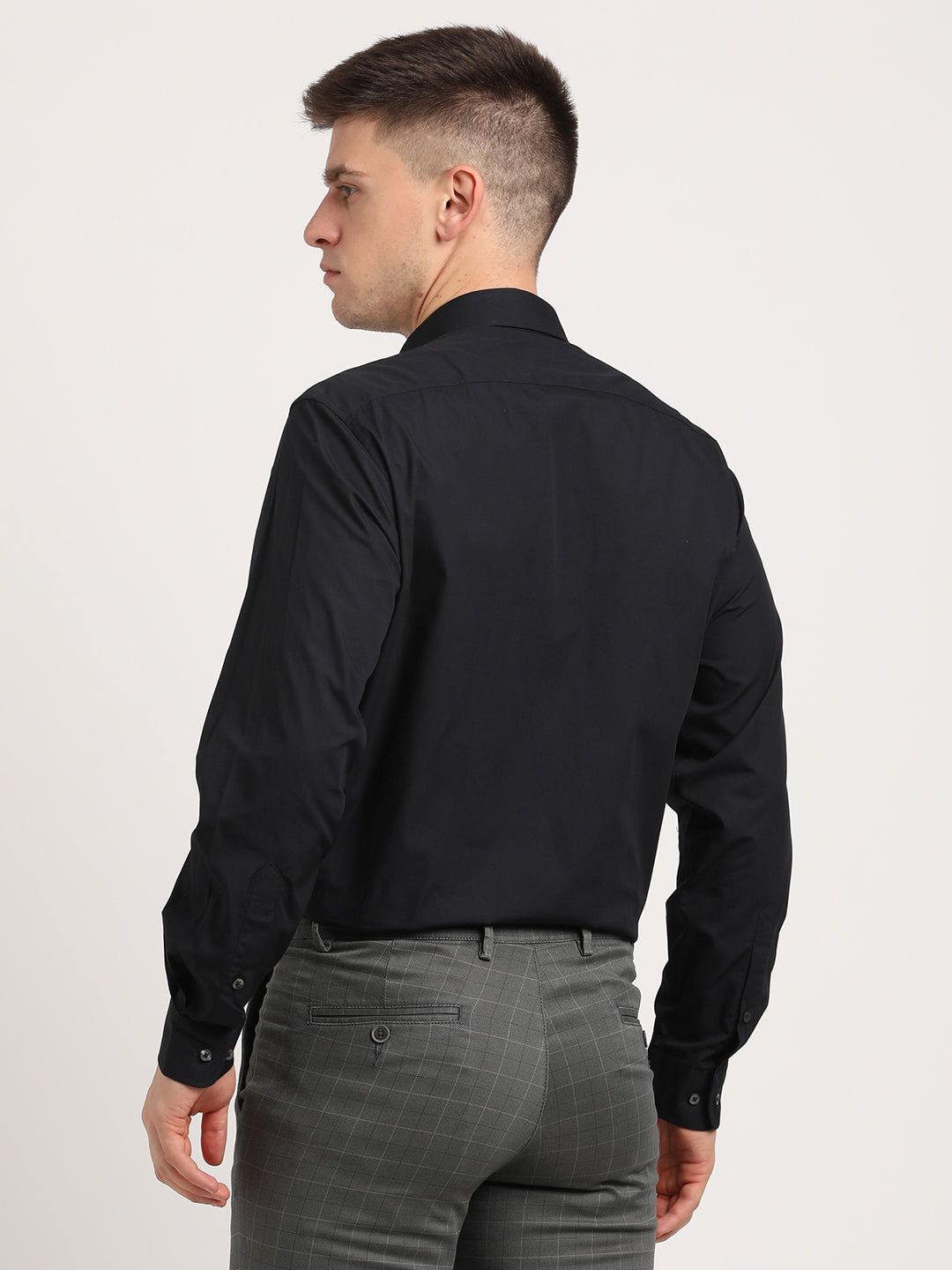 100% Cotton Black Plain Regular Fit Full Sleeve Formal Shirt