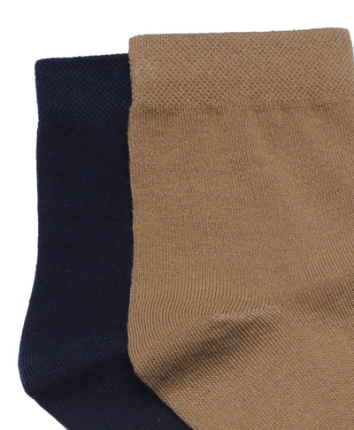 Cotton Navy-Khaki Solid Ankle Length Formal Socks (Pack Of 2)