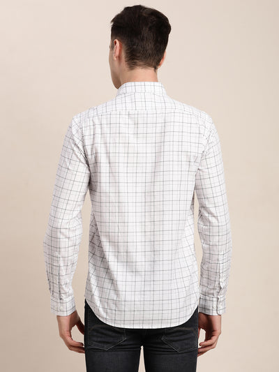 100% Cotton White Checkered Slim Fit Full Sleeve Casual Shirt