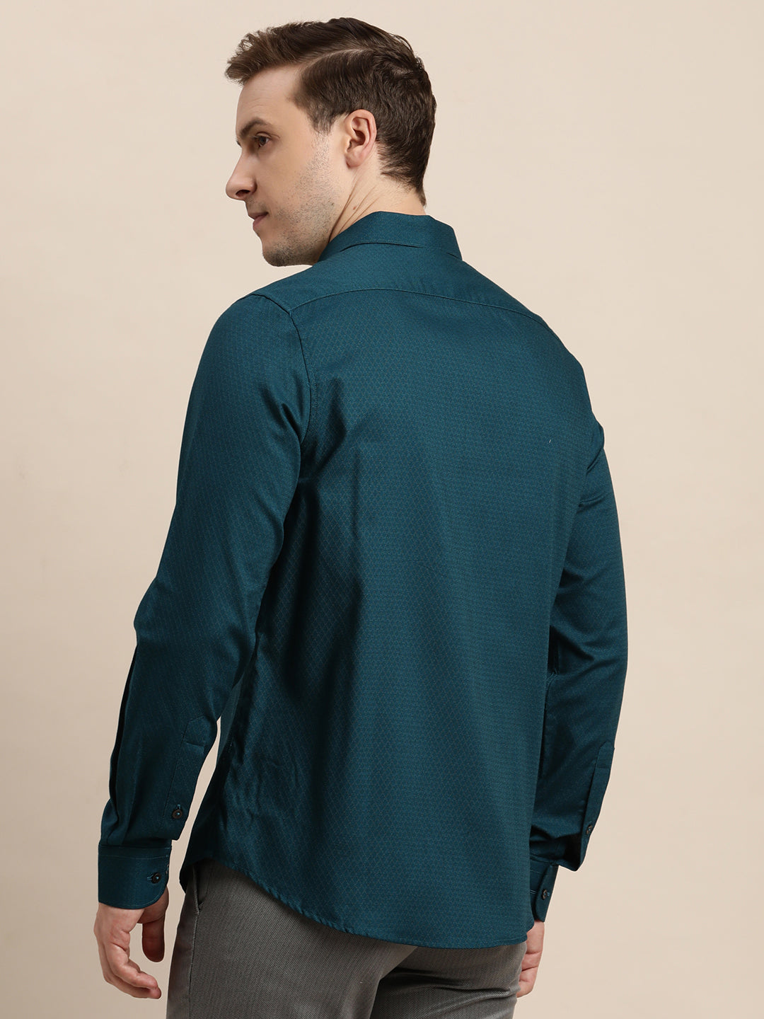 100% Cotton Green Dobby Slim Fit Full Sleeve Formal Shirt