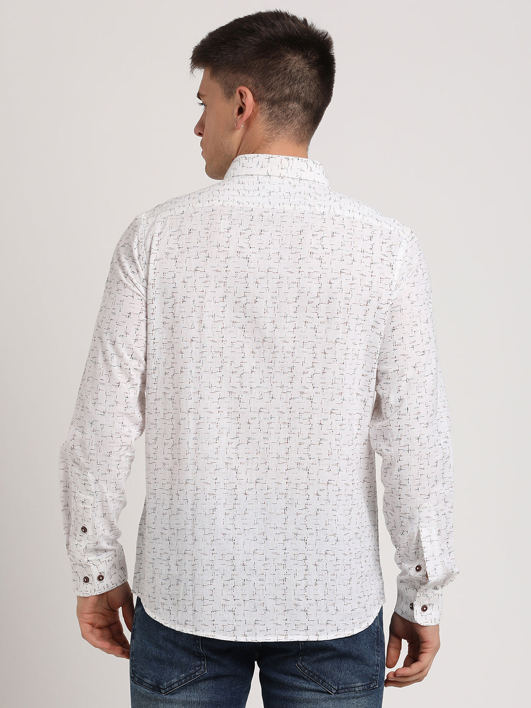 Khadi White Printed Slim Fit Full Sleeve Casual Shirt