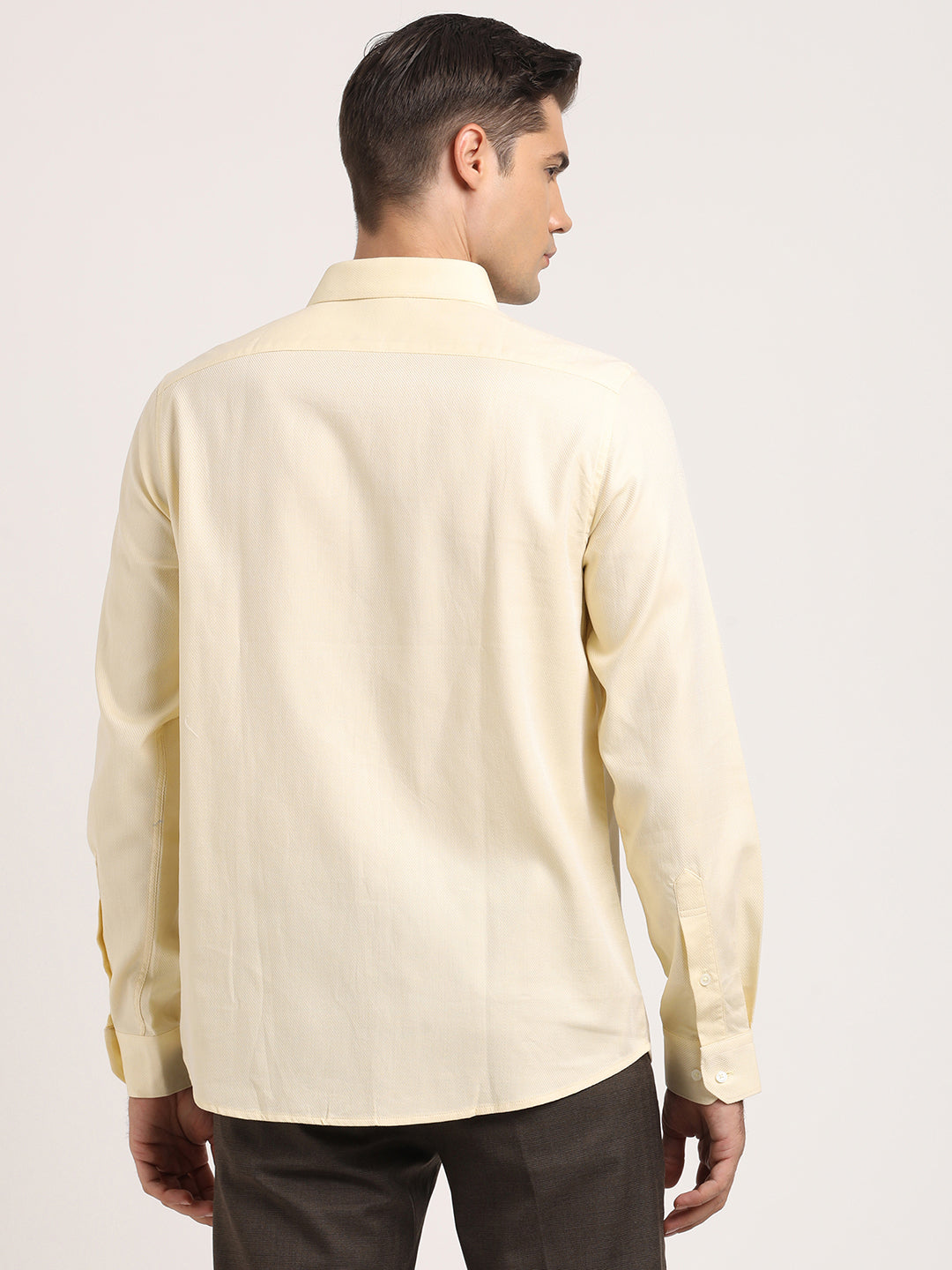 100% Cotton Beige Dobby Slim Fit Full Sleeve Formal Shirt