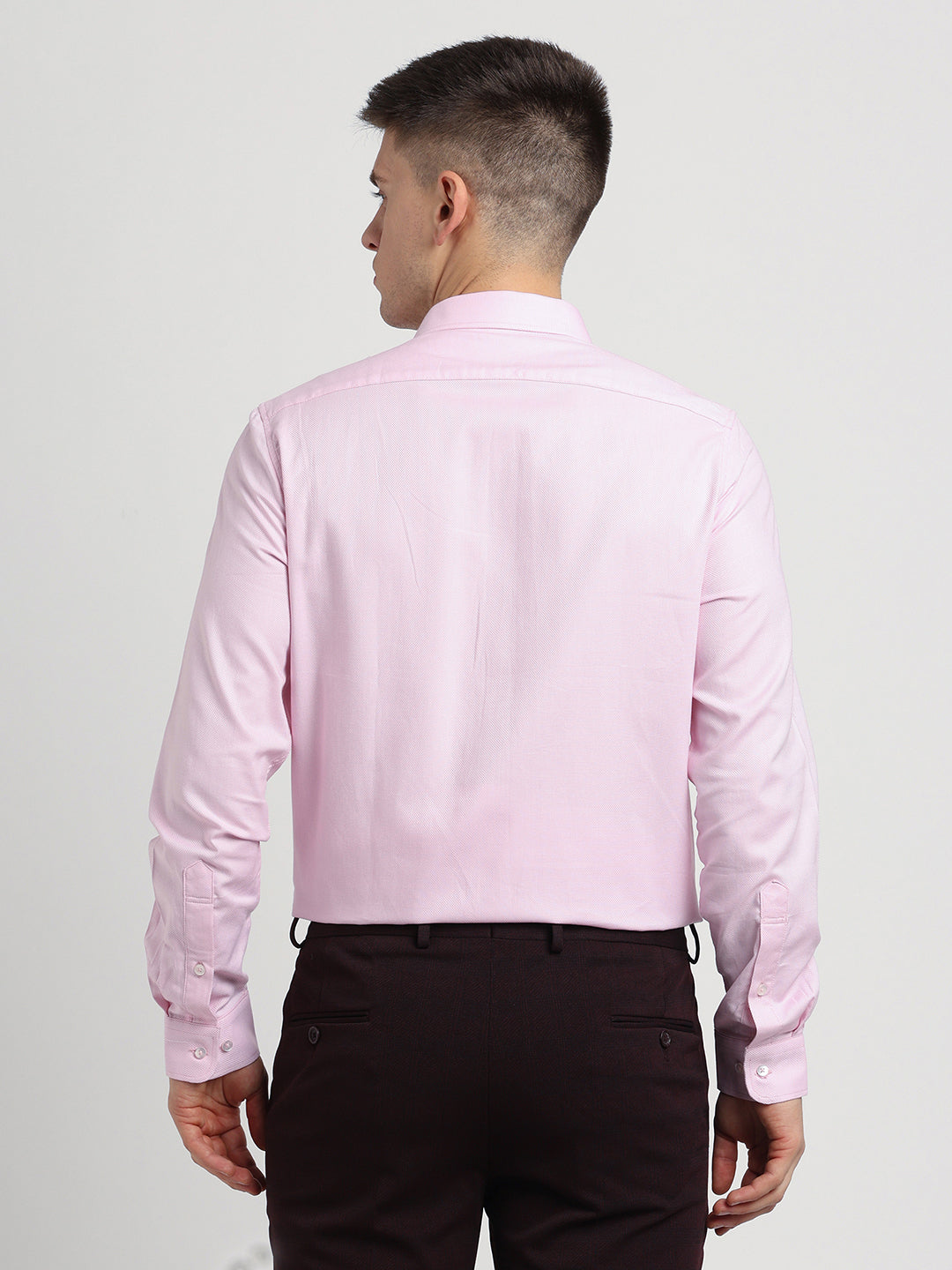 100% Cotton Pink Dobby Slim Fit Full Sleeve Formal Shirt