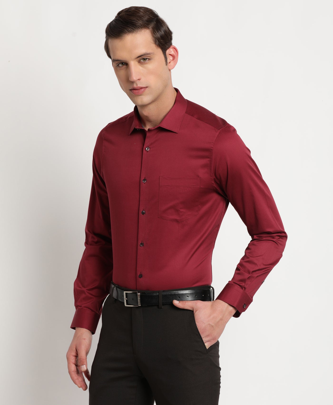 100% Cotton Maroon Plain Slim Fit Full Sleeve Ceremonial Shirt