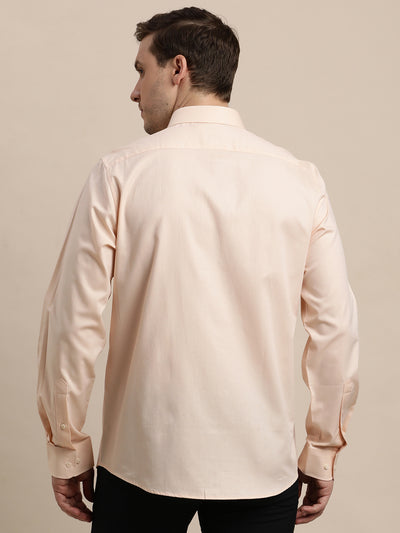 100% Cotton Peach Dobby Slim Fit Full Sleeve Formal Shirt