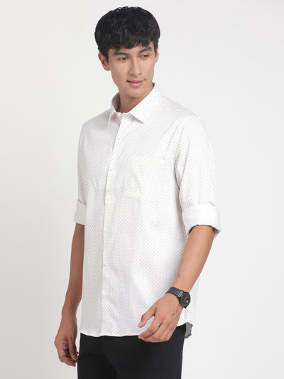 100% Cotton White Printed Slim Fit Full Sleeve Formal Shirt