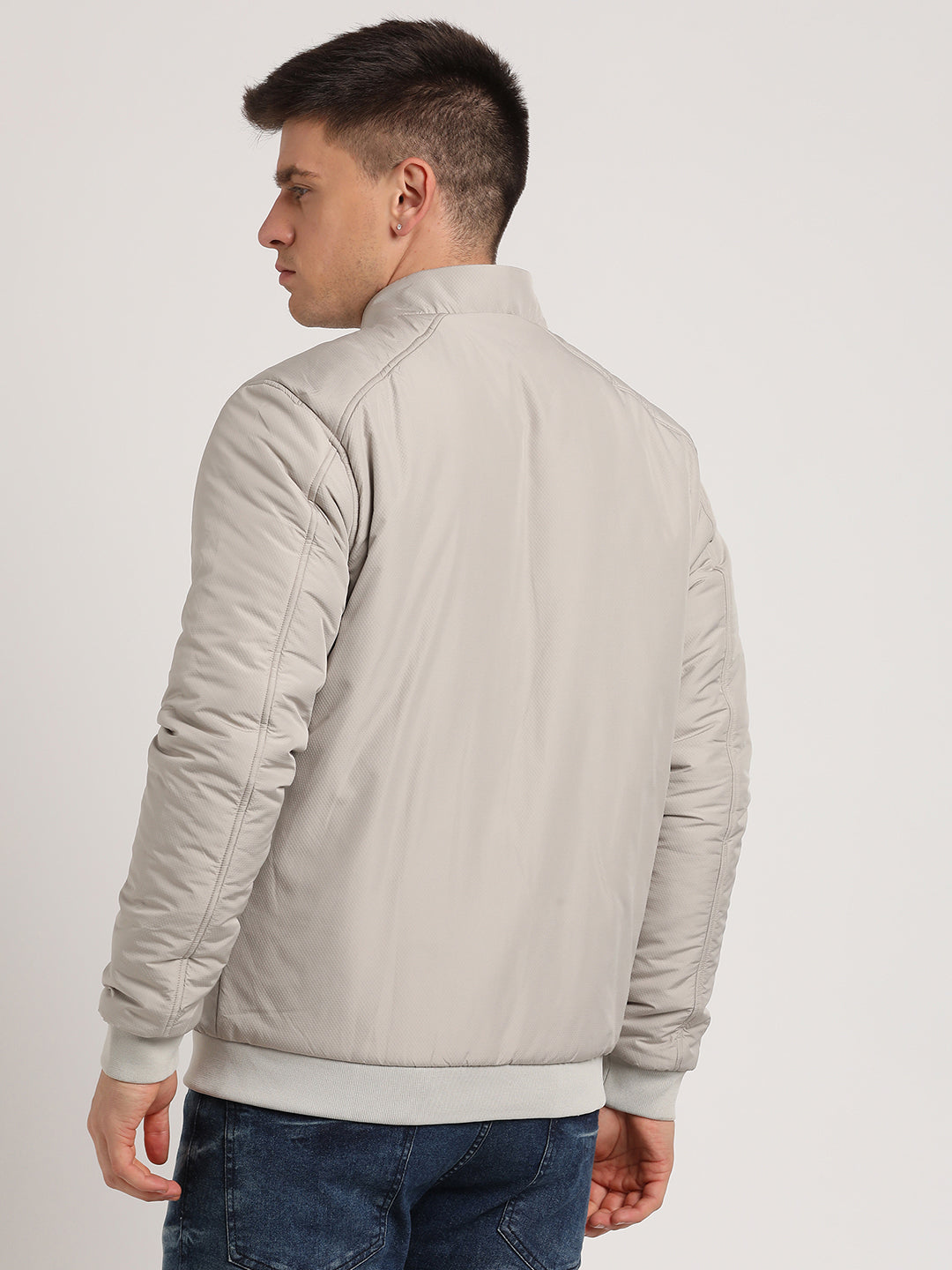 Polyester Solid Heather Grey Zipper Windcheater Jacket