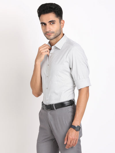 Giza Cotton Grey Checkered Regular Fit Half Sleeve Formal Shirt