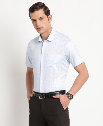 100% Cotton Blue Printed Regular Fit Half Sleeve Formal Shirt