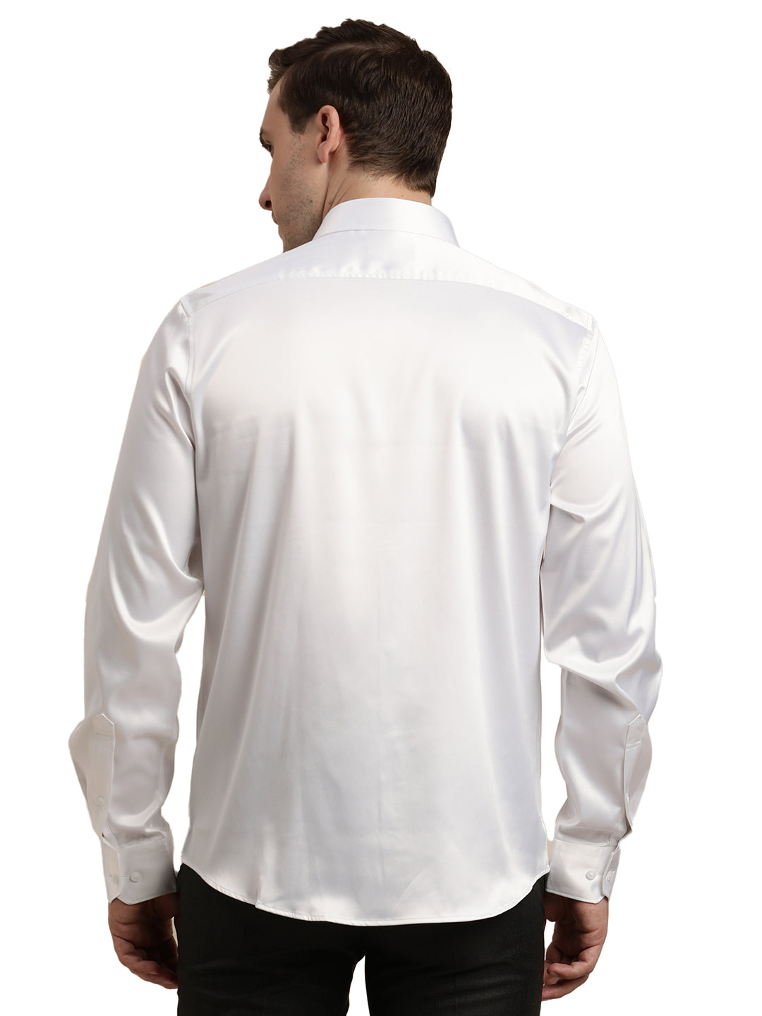 Poly Satin White Plain Slim Fit Full Sleeve Ceremonial Shirt