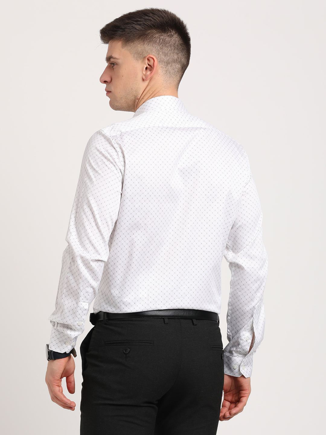 100% Cotton White Printed Slim Fit Full Sleeve Formal Shirt