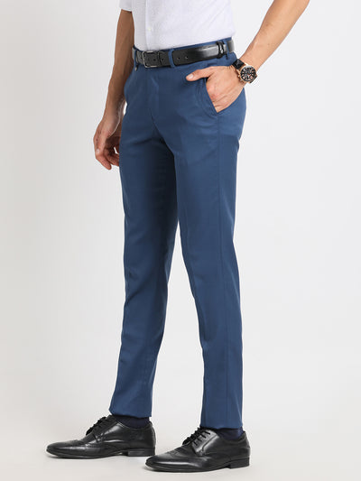 Poly Viscose Blue Dobby Ultra Slim Fit Flat Front Ceremonial Trouser