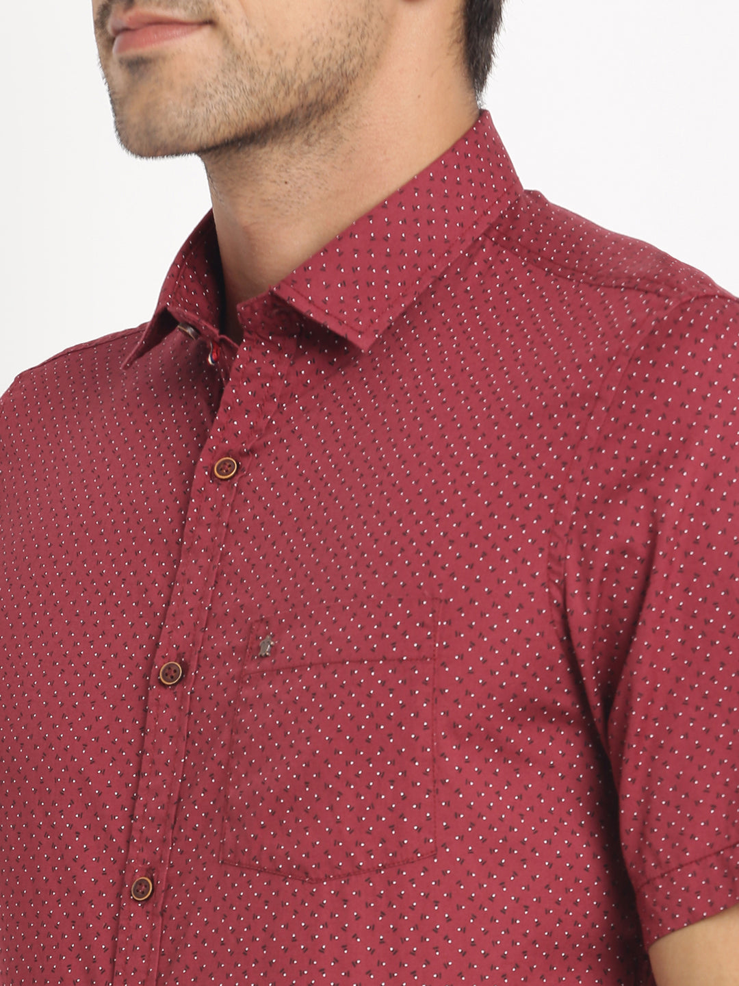 100% Cotton Maroon Printed Slim Fit Half Sleeve Casual Shirt