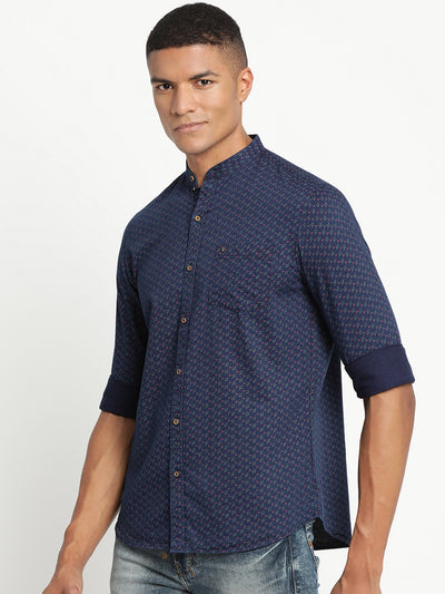 Turtle Men Navy Blue Cotton Checked Slim Fit Casual Shirts