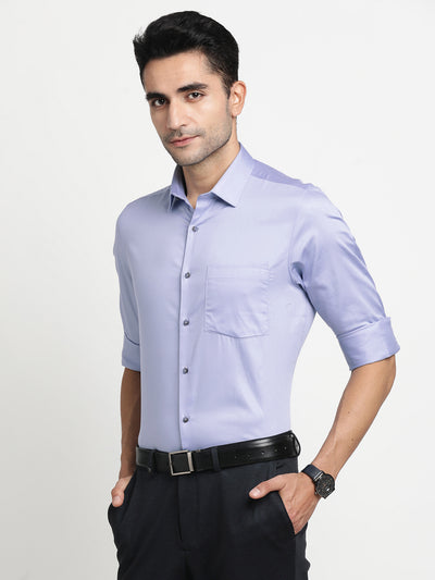Giza Cotton Blue Plain Slim Fit Full Sleeve Formal Shirt