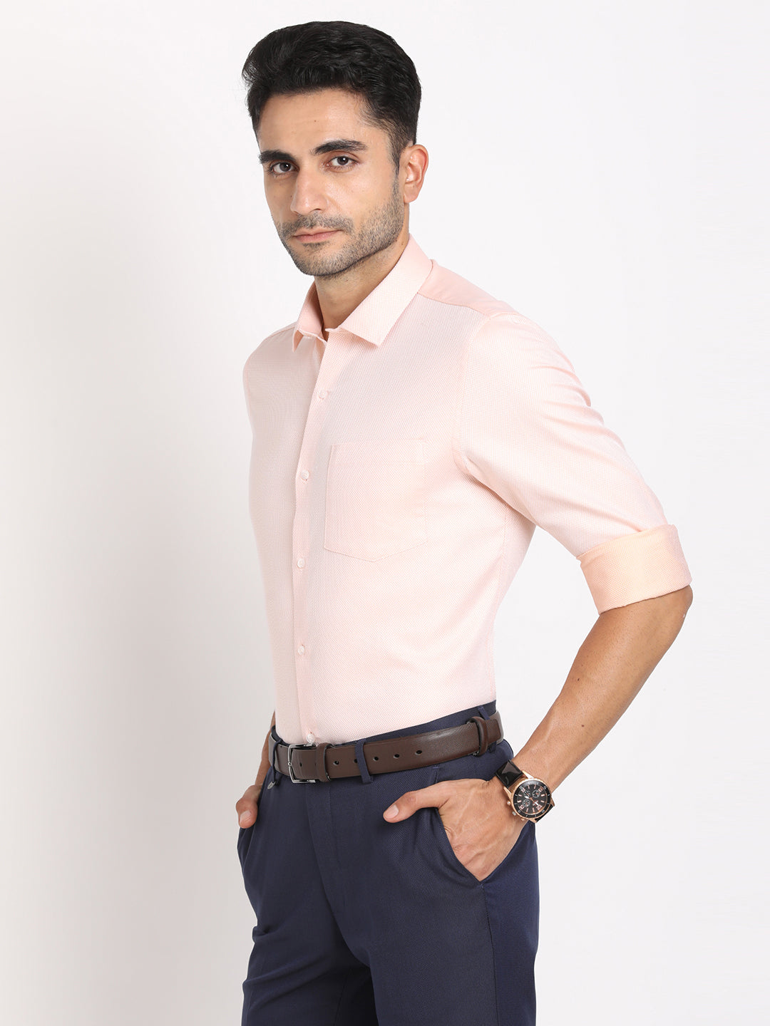 100% Cotton Pink Dobby Slim Fit Full Sleeve Formal Shirt