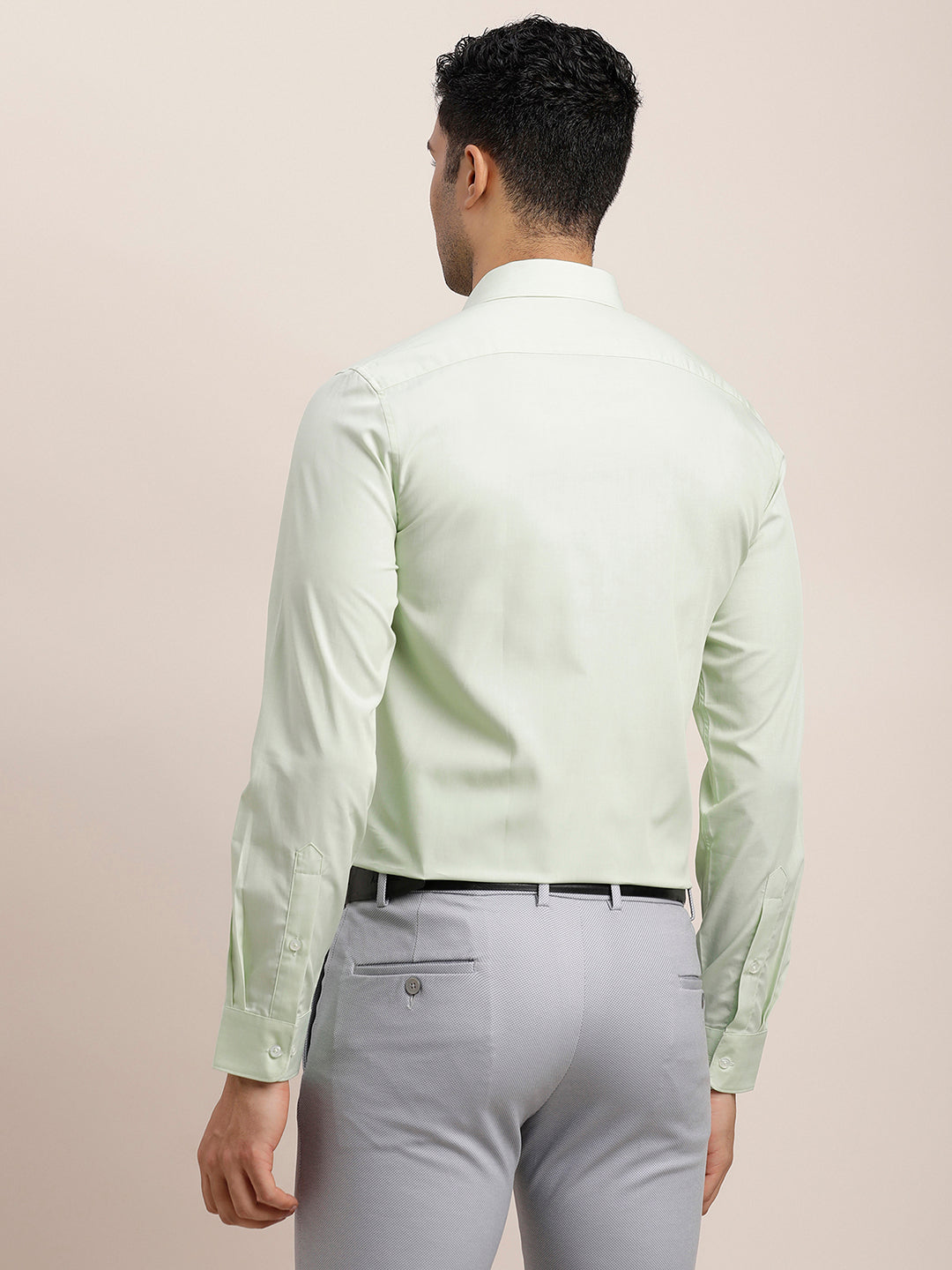 100% Cotton Pista Green Plain Slim Fit Full Sleeve Formal Shirt