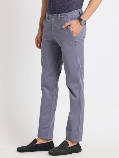 Cotton Stretch Grey Printed Ultra Slim Fit Flat Front Casual Trouser