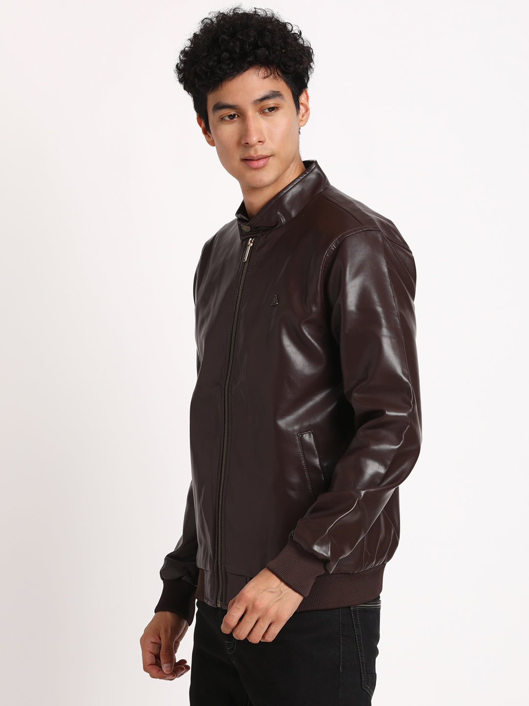 Polyurethane Dark Brown Plain Regular Fit Full Sleeve Casual Windcheater