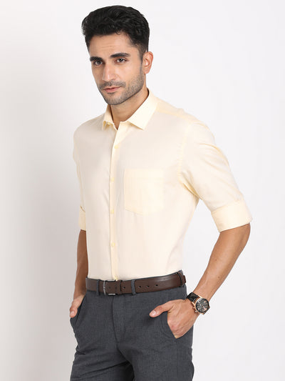 100% Cotton Beige Dobby Regular Fit Full Sleeve Formal Shirt