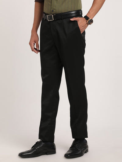 Turtle Men Cotton Black Solid Ultra Slim Fit Stretchable Formal Trousers