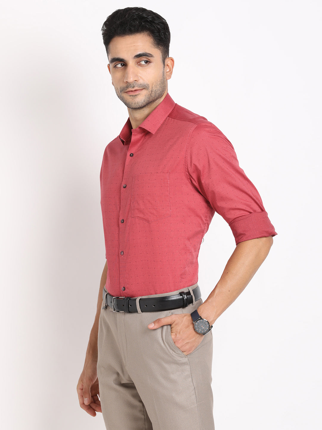 100% Cotton Coral Dobby Regular Fit Full Sleeve Formal Shirt