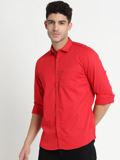 Cotton Red Printed Slim Fit Full Sleeve Casual Shirt