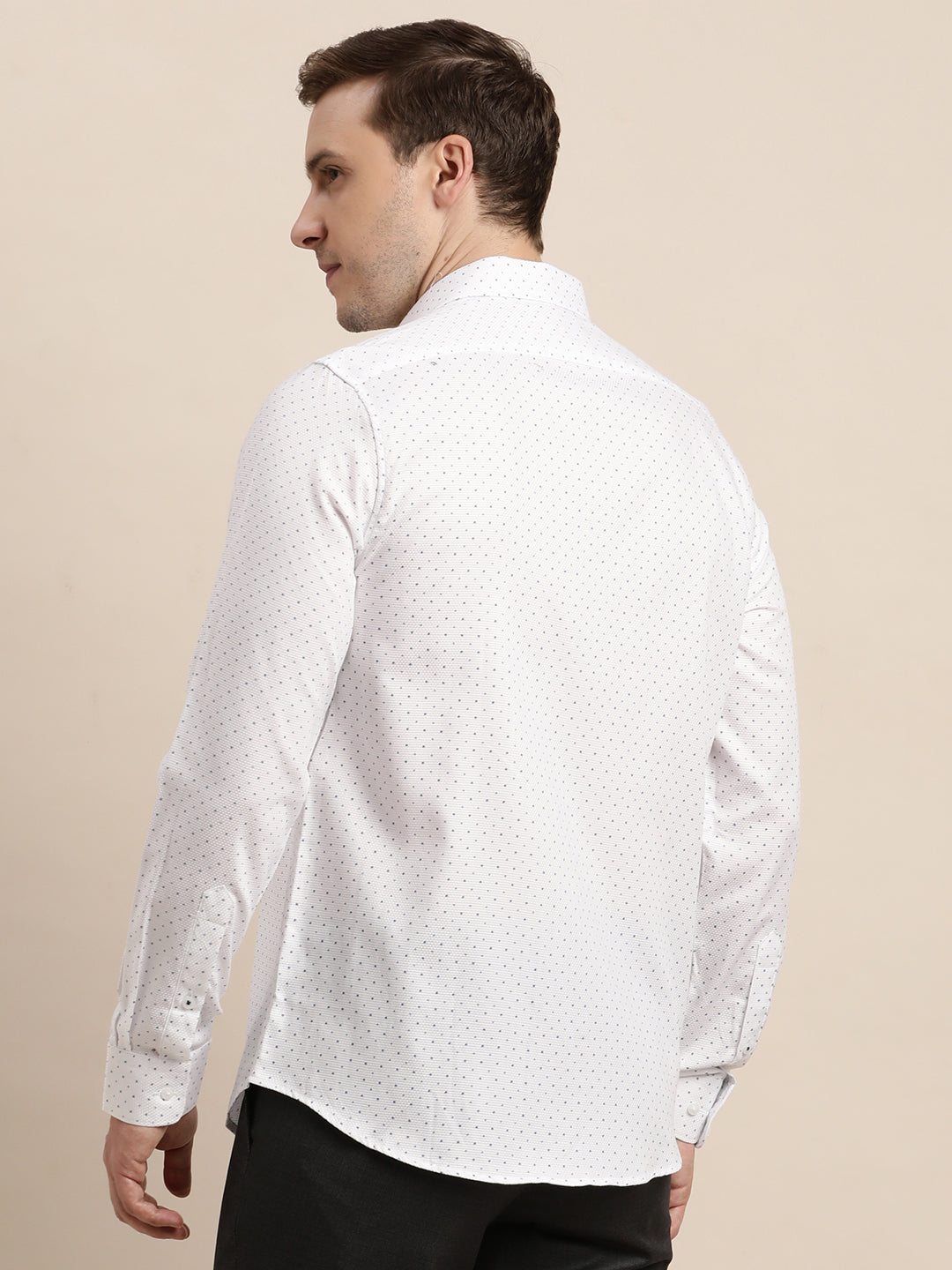 100% Cotton White Printed Slim Fit Full Sleeve Formal Shirt