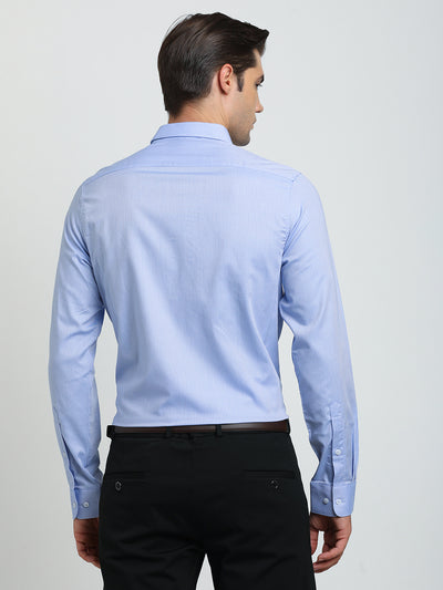 100% Cotton Sky Blue Striped Slim Fit Full Sleeve Formal Shirt