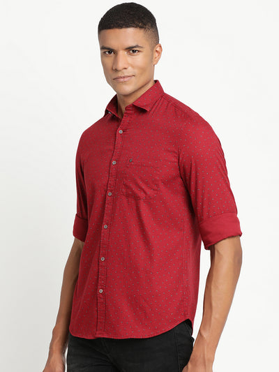 100% Cotton Maroon Printed Slim Fit Full Sleeve Casual Shirt