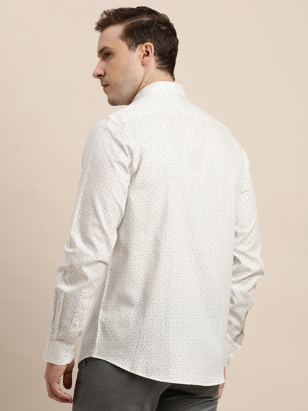 100% Cotton White Printed Slim Fit Full Sleeve Formal Shirt