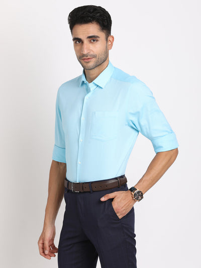 100% Cotton Sky Blue Dobby Regular Fit Full Sleeve Formal Shirt