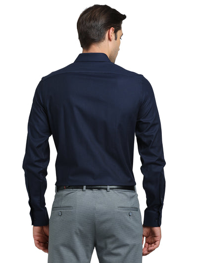 100% Cotton Navy Blue Dobby Slim Fit Full Sleeve Formal Shirt