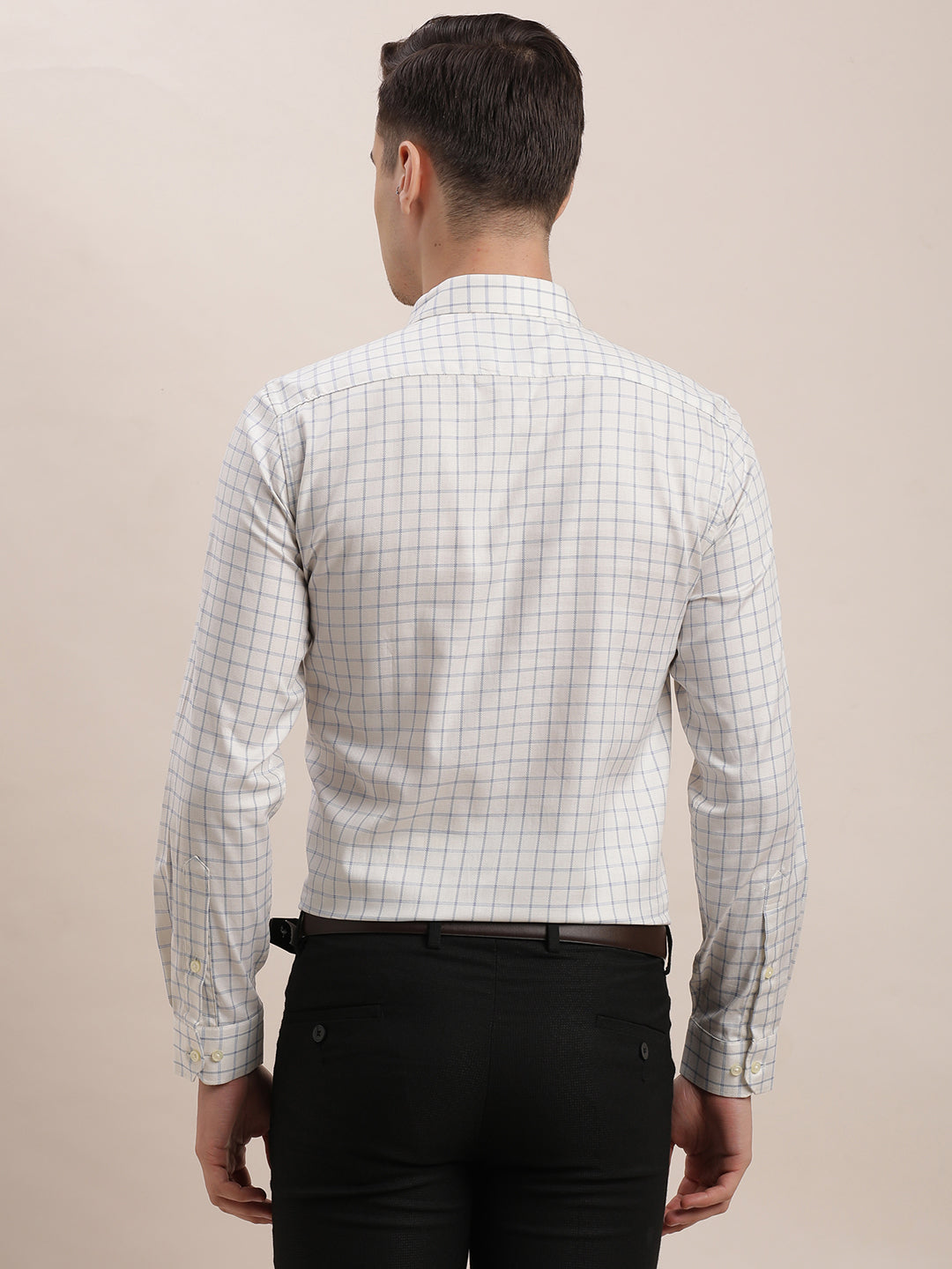 100% Cotton Grey Checkered Slim Fit Full Sleeve Formal Shirt