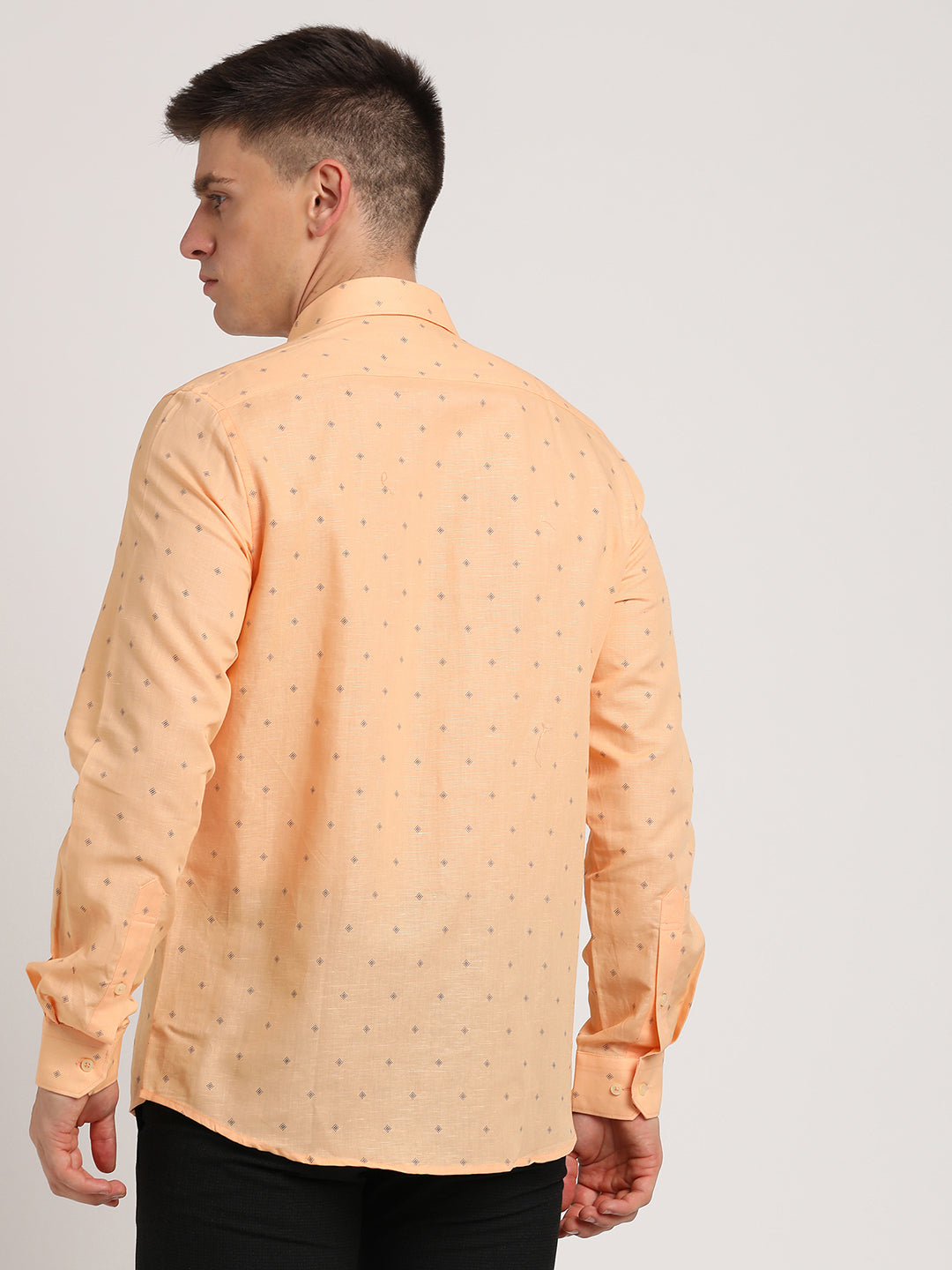 Cotton Linen Yellow Printed Slim Fit Full Sleeve Formal Shirt