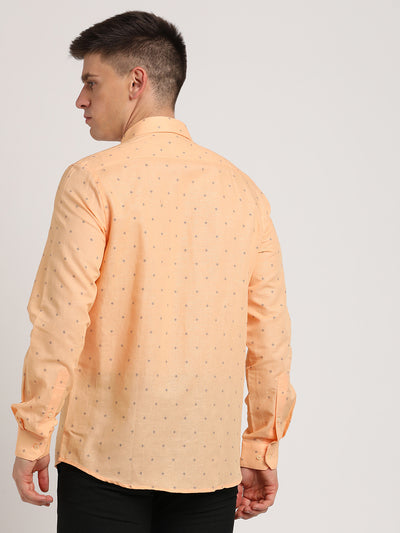 Cotton Linen Yellow Printed Slim Fit Full Sleeve Formal Shirt