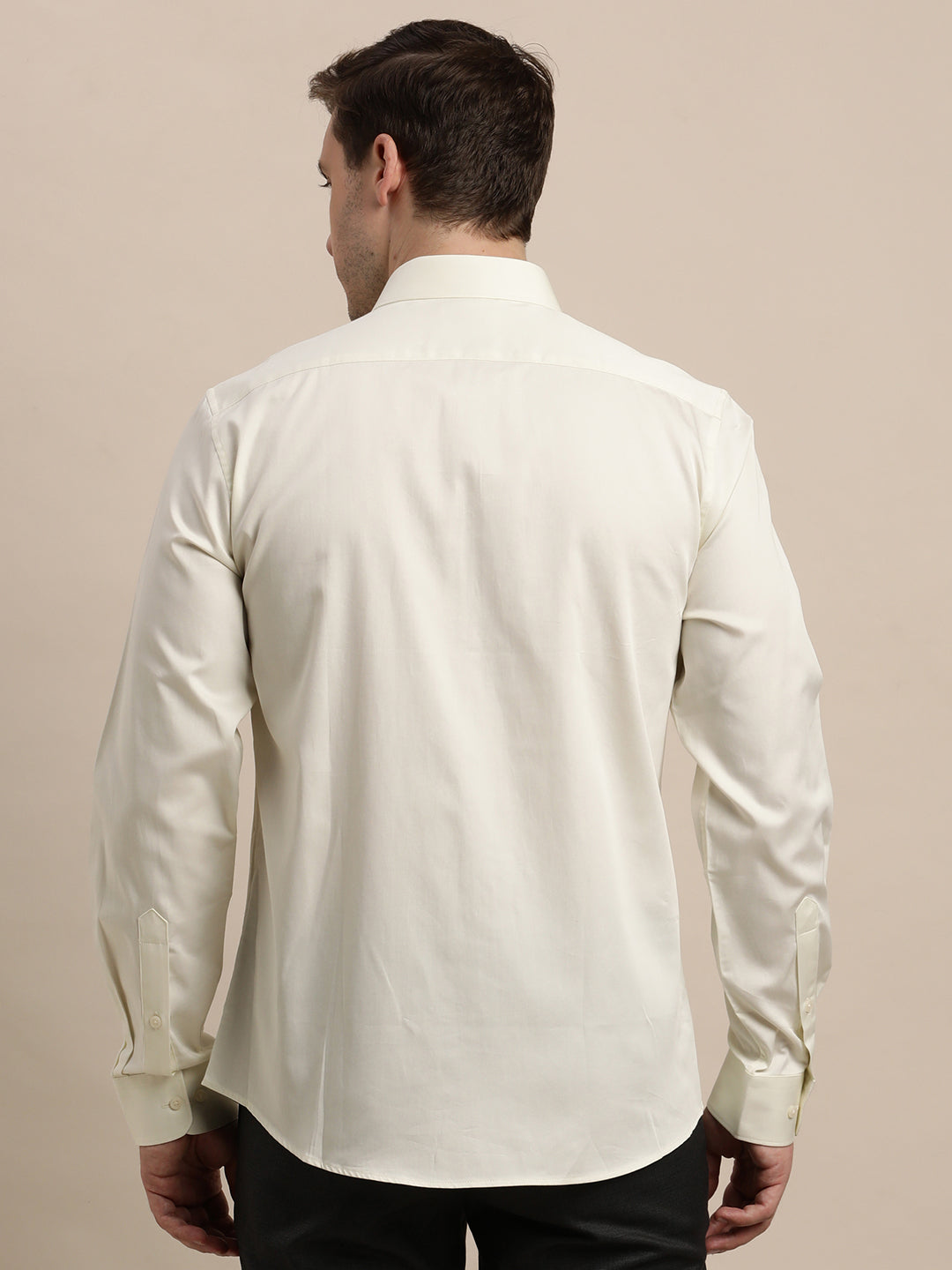 100% Cotton Cream Plain Slim Fit Full Sleeve Formal Shirt