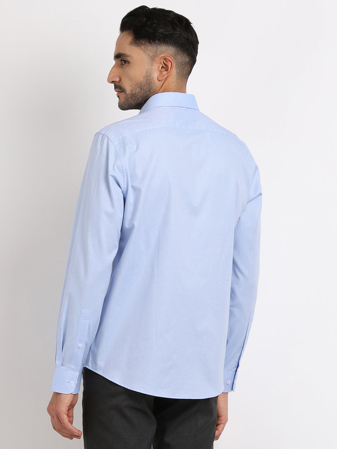 100% Cotton Blue Dobby Slim Fit Full Sleeve Formal Shirt