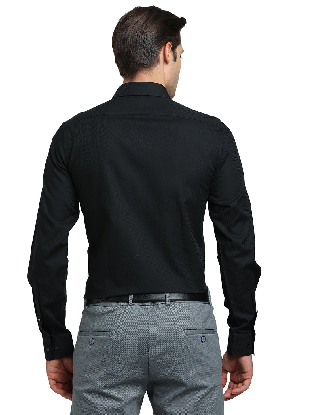 100% Cotton Black Jacquard Slim Fit Full Sleeve Ceremonial Shirt