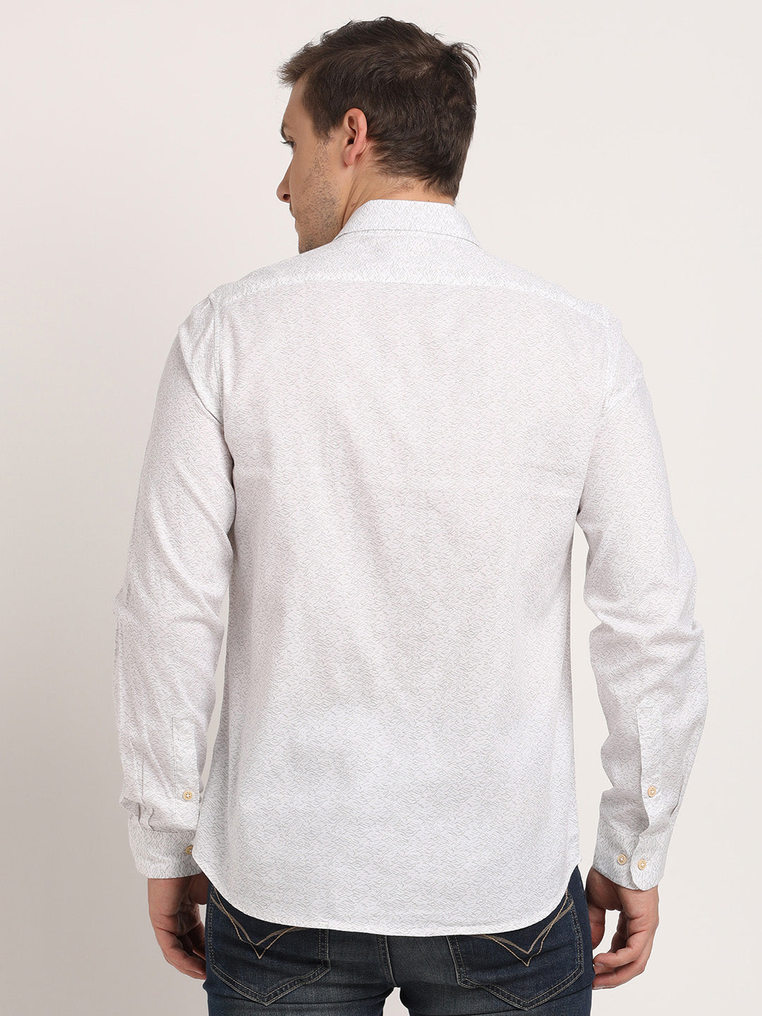 100% Cotton Off White Printed Slim Fit Full Sleeve Casual Shirt