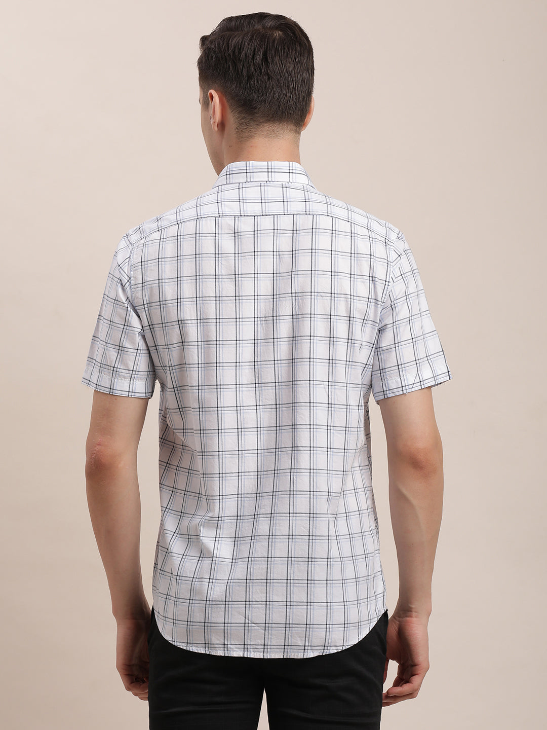 100% Cotton White Checkered Slim Fit Half Sleeve Casual Shirt