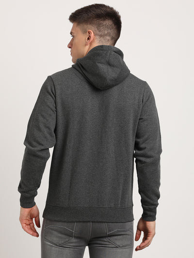 Poly Cotton Grey Striped Regular Fit Full Sleeve Casual Hoodie Sweatshirt