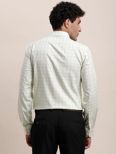 100% Cotton Light Green Checkered Slim Fit Full Sleeve Formal Shirt