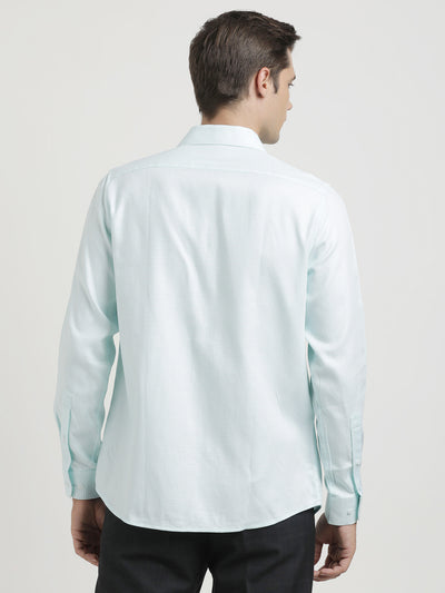 100% Cotton Lt Sea Green Dobby Slim Fit Full Sleeve Formal Shirt
