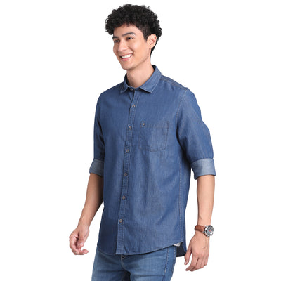 100% Cotton Indigo Navy Blue Plain Slim Fit Full Sleeve Casual Shirt