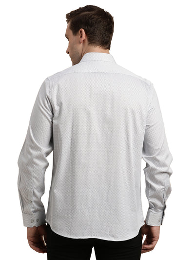 100% Cotton White Printed Slim Fit Full Sleeve Formal Shirt