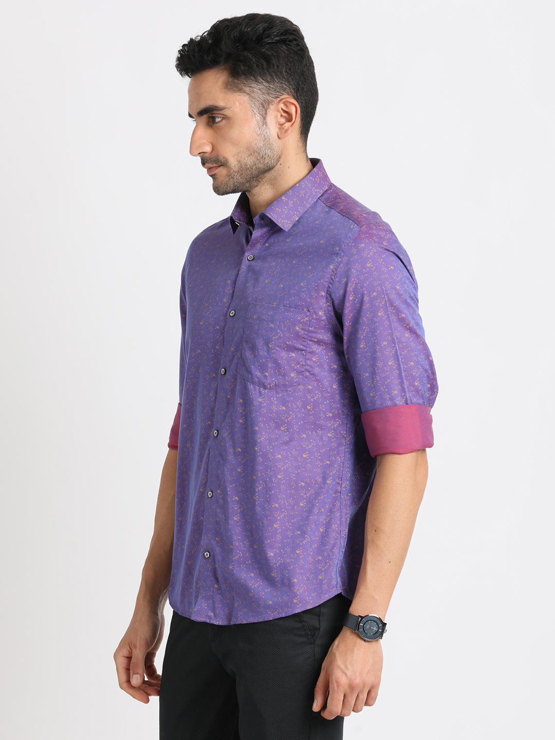 100% Cotton Purple Printed Slim Fit Full Sleeve Ceremonial Shirt